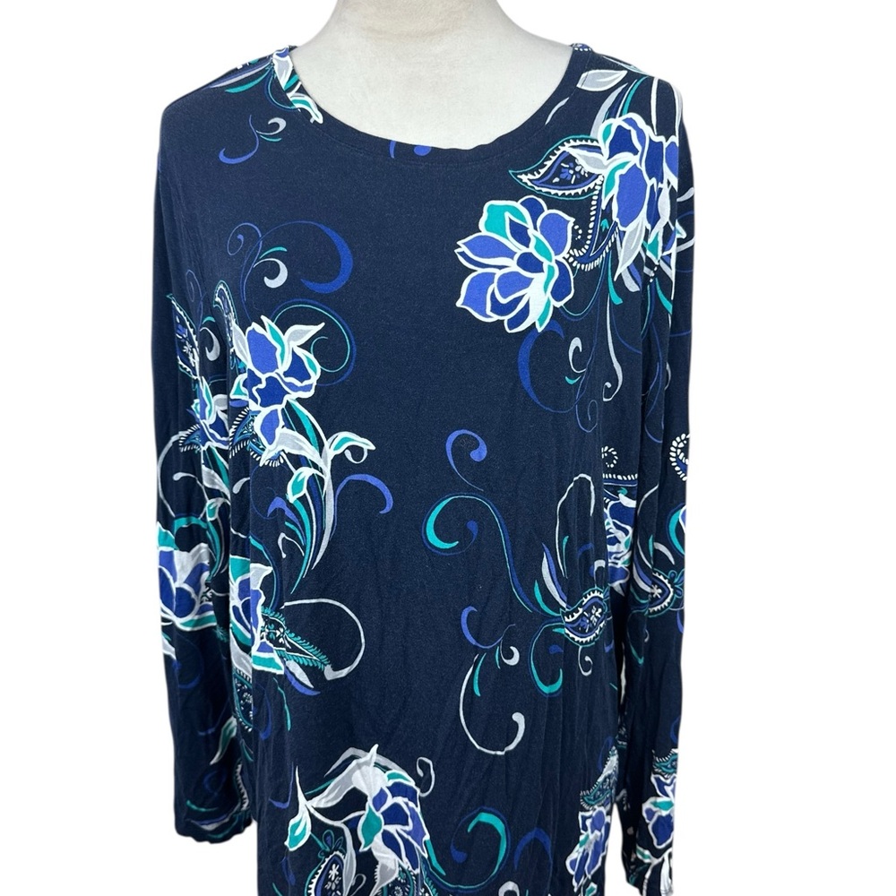 Chico’s blue Touch of Cool long sleeve top with floral pattern size 3-XXL/20